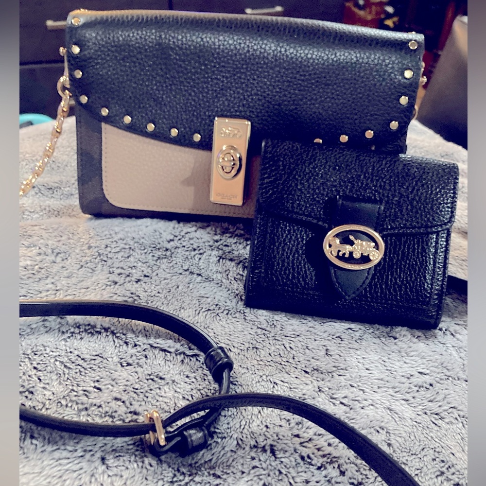 Coach 1941 lane snakeskin color block with rivets crossbody bag and jade wallet - Picture 3 of 13